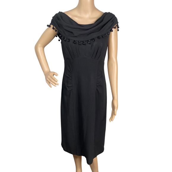 Nanette Lepore Y2K Black Beaded Cape Back Sheath Dress SZ 8 - Picture 1 of 11